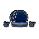 Ceramic Dinner Set Of 12 Pcs, Blue Green | Crockery Set For Dining Table - Dining Sets Crockery Items | Glossy Finish Premium Stoneware Dinner Set | 6 Dinner Plates+ 6 Veg Small Bowls, 180ml Each